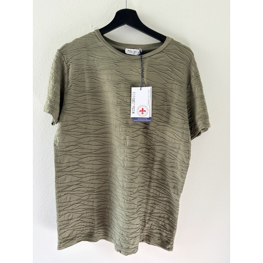 Mida Undici Men's Olive Green Textured Ripple T-Shirt Size S Made in Italy NWT